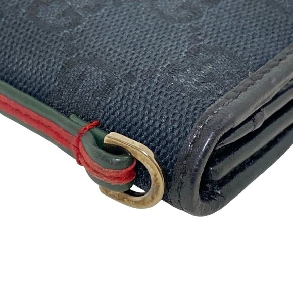 Auth GUCCI GG Pattern, Shelly (Web) 131930 Black Dark Green Red Jacquard Leather - Picture 6 of 10